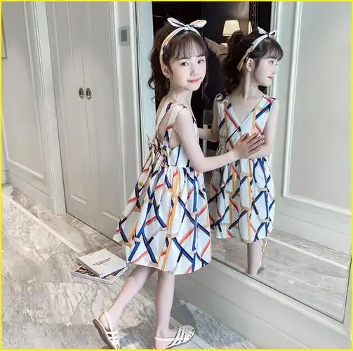 女童儿童吊带背心裙小女孩公主薄款露背连衣裙纯棉绸中大童夏——步