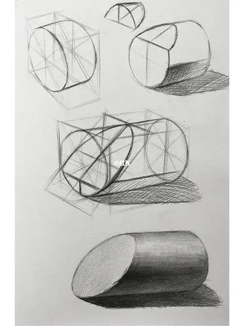 87素描几何体基础入门斜切圆柱体60