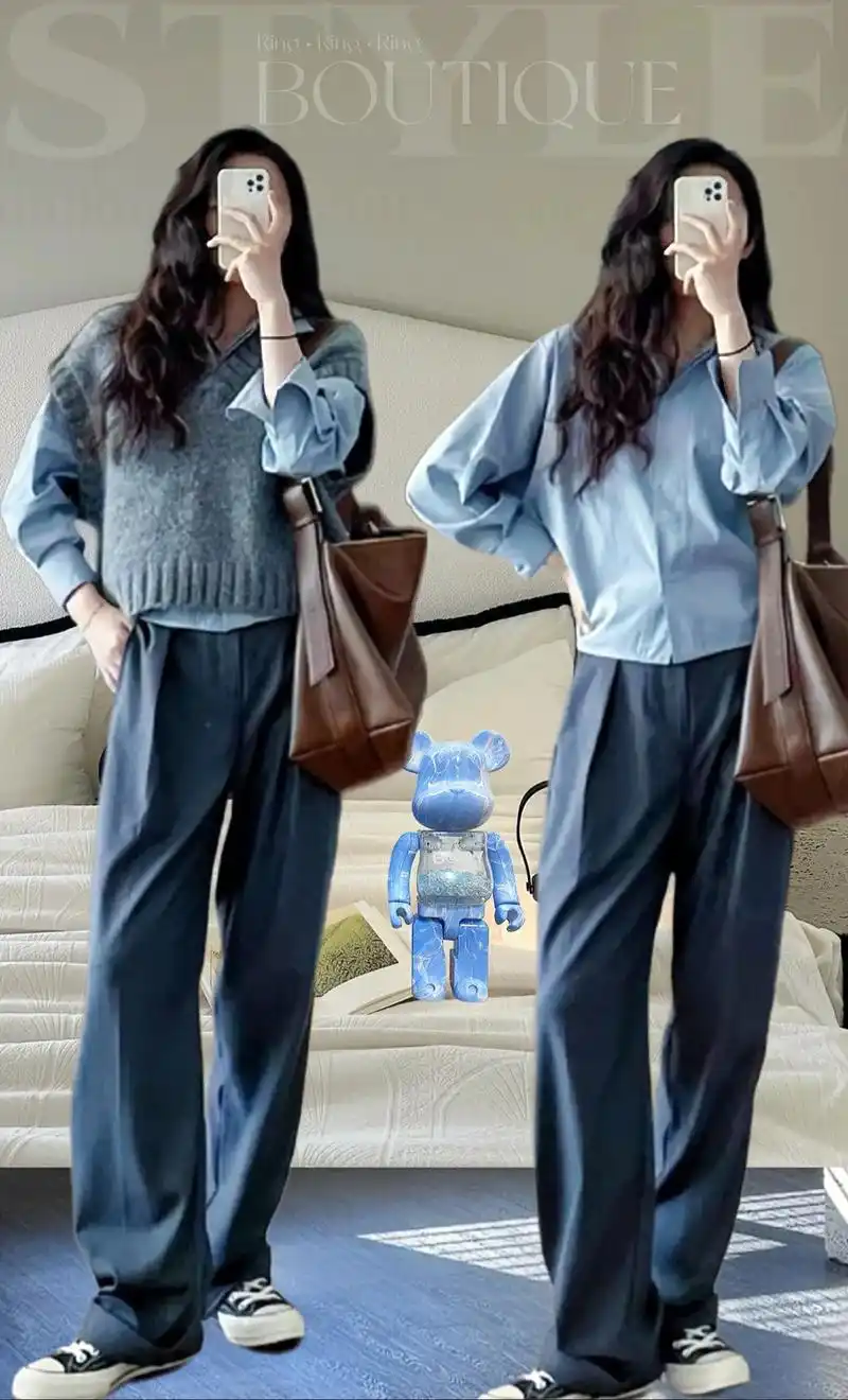 灰色搭配浅蓝色真的好高级呀～姐妹,又找到一款盐系穿搭,灰色直 - 抖