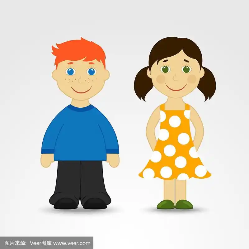 卡通男孩和女孩