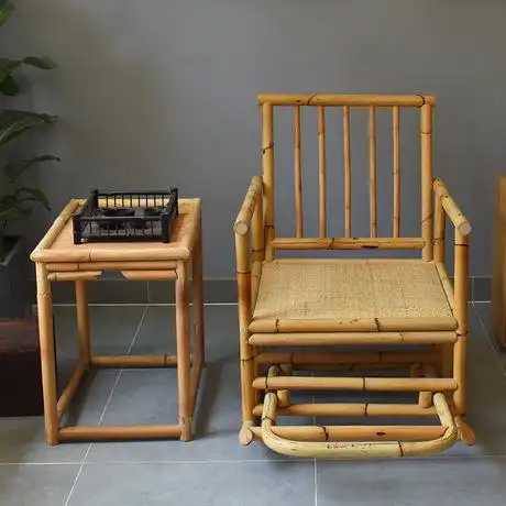 日式竹藤成人躺椅摇摇椅老人椅休闲躺椅阳台做旧靠椅阳光房椅子-发布