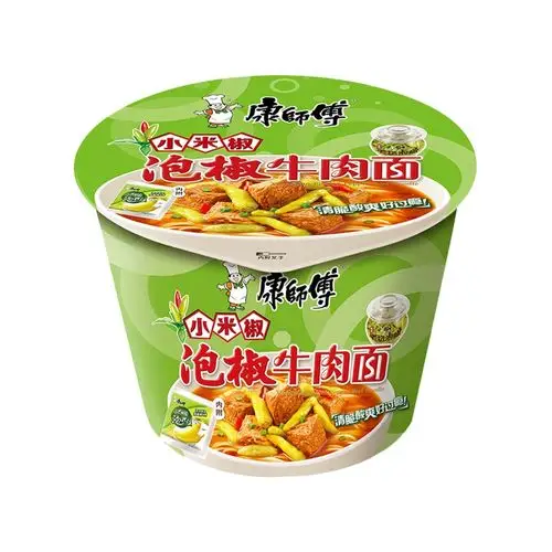 桶装康师傅经典泡椒牛肉面整箱方便面110gx12美味食品冲泡方便面