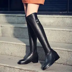 全皮长靴女过膝2019新款长筒皮靴子高筒牛皮加绒粗跟百搭高筒靴女