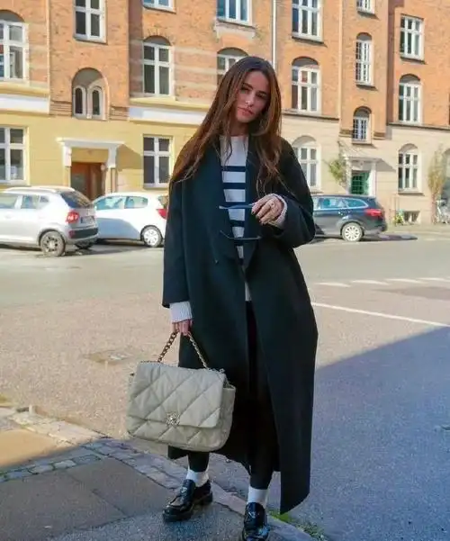 欧美时尚博主秋冬黑色气场大衣外套穿搭#时尚博主穿什么##穿搭分享