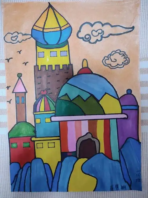 可以自己自愿的画一幅色彩鲜艳的图画,涵小妞画了一座美丽的