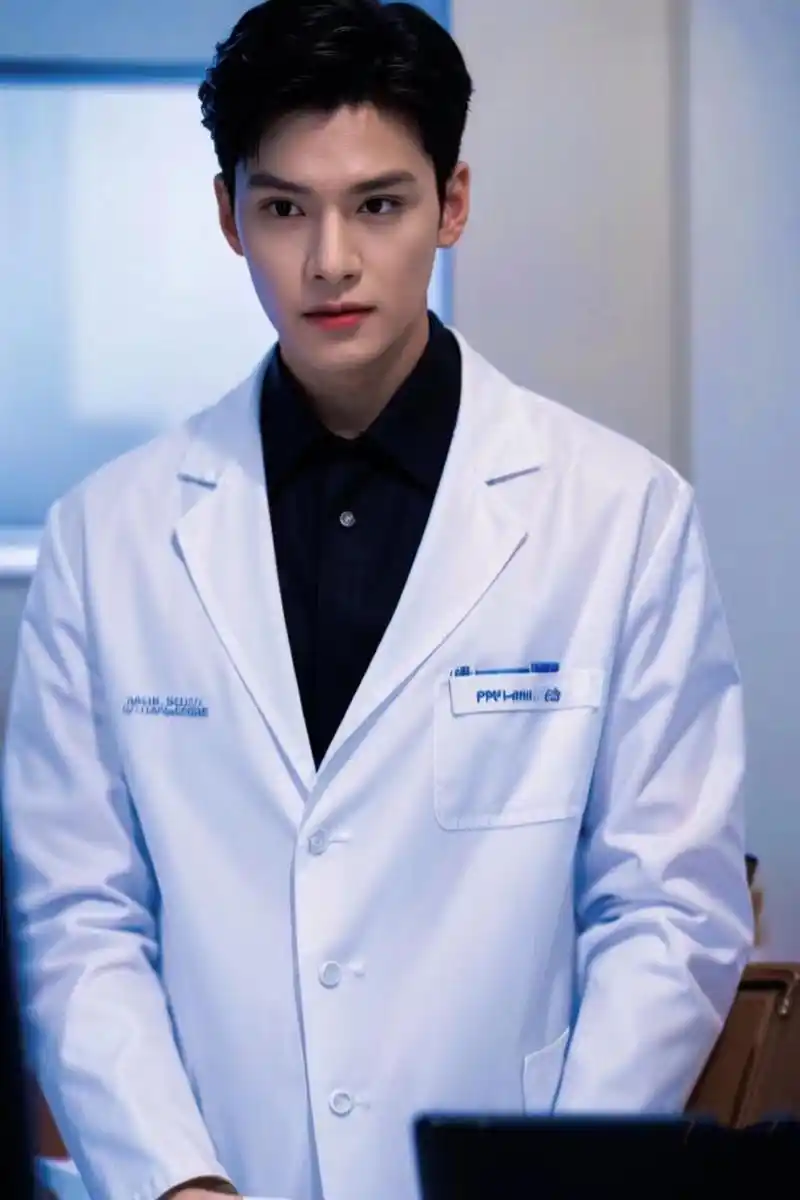 气质斯文的医生小哥哥,穿着白大褂的模样帅气又迷人