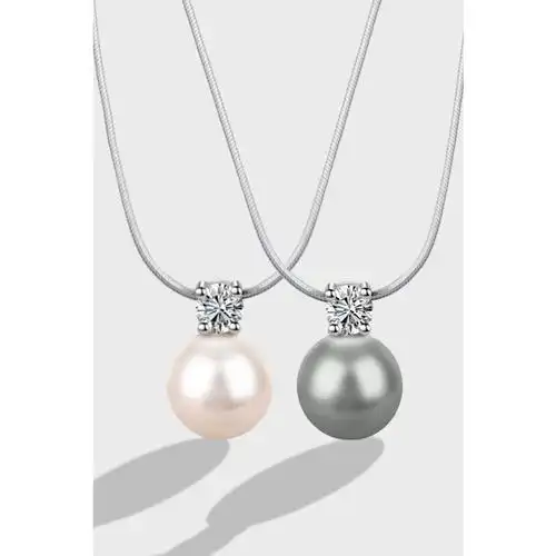 s925纯银戴妃款单颗珍珠项链镶锆正圆施家珍珠吊坠小红书博主同款