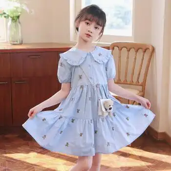 汤灵鼠女童连衣裙新款夏装2022时尚潮大童裙子夏学院风可爱9岁儿童