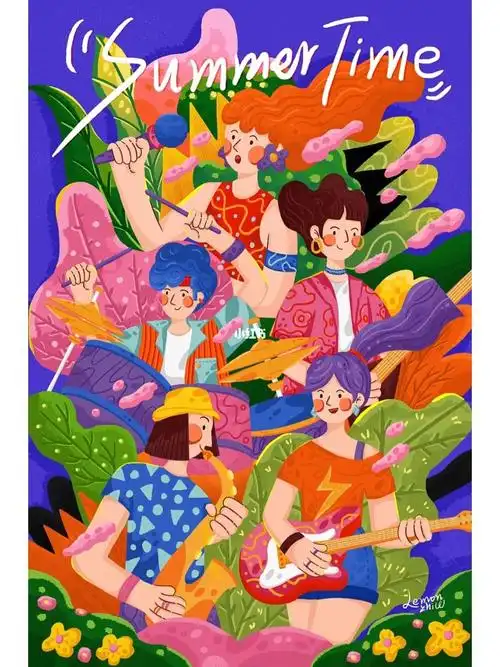 乐队的夏天,扁平毛边风插画,给你一瓶魔法药水,#插画 #乐队的夏天
