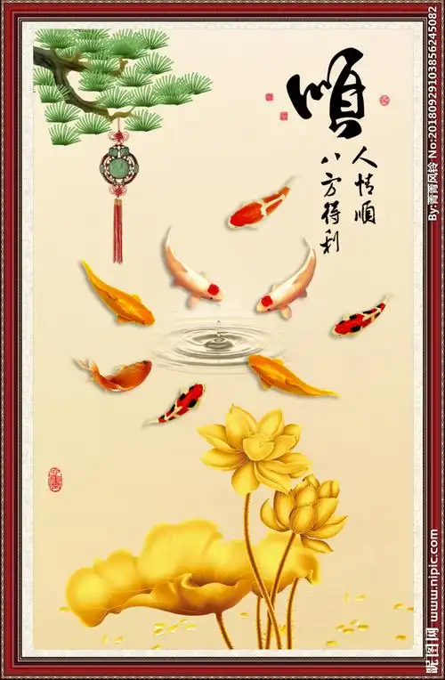 荷花九鱼图图片