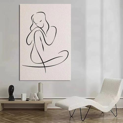 北欧简约人物线条装饰画卧室客厅沙发背景墙高级感肌理玄关挂画