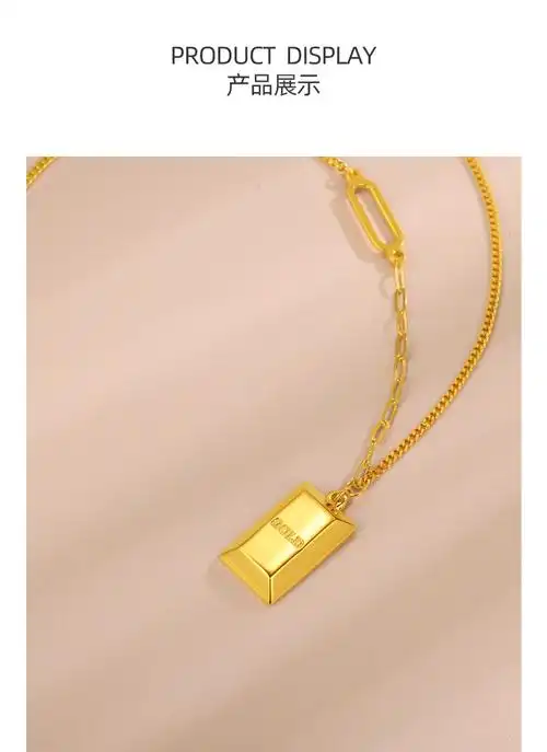 老凤凰【七夕礼物】黄金精品5g小金条项链 暴富小金砖套链吊坠足金女