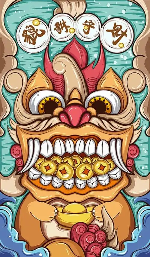 貔貅守财创意国潮插画图片壁纸