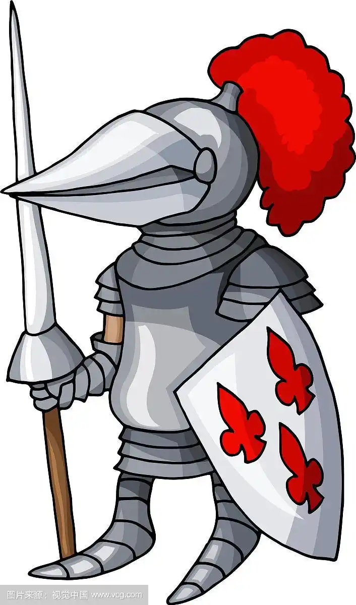 卡通的中世纪骑士,手持盾牌和长矛