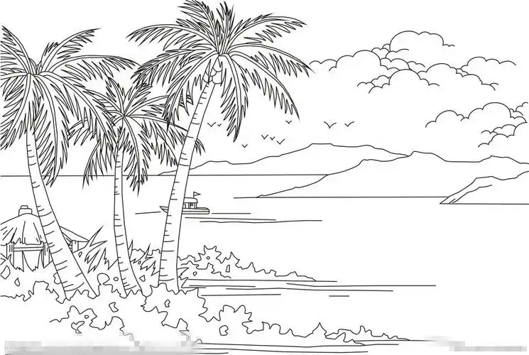 海边椰子树风景简笔画海边椰子树风景简笔画海南