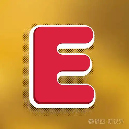 字母e标志设计模板元素. 矢量. 洋红图标与更深的阴影,白色贴纸和黑色