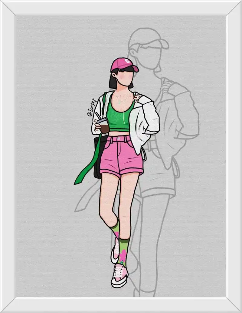 鲜艳的颜色最适合夏天啦#手绘穿搭 #人物插画  - 抖音