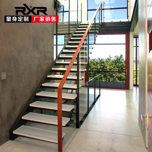 rxr铁艺玻璃悬浮楼梯定制室内阁楼复式钢木定做实木踏步栏杆loft已售