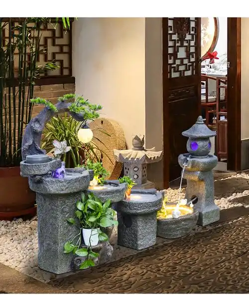 庭院阳台水系假山假山流水喷泉客厅室内水系景观装饰大型阳台鱼池造景