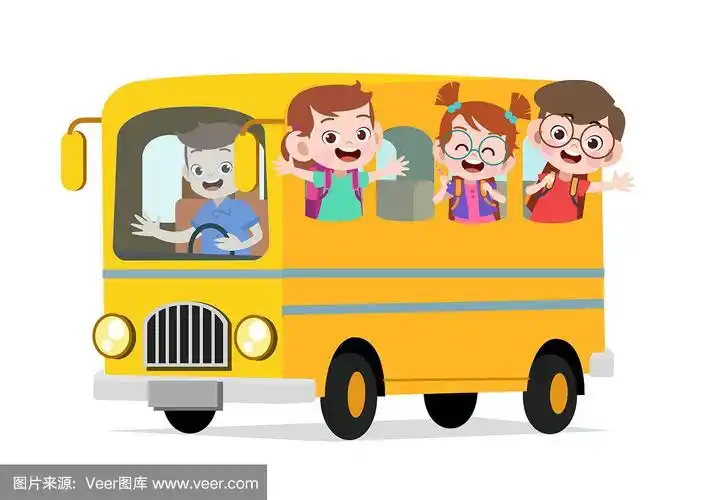 快乐可爱的孩子们坐公交车上学