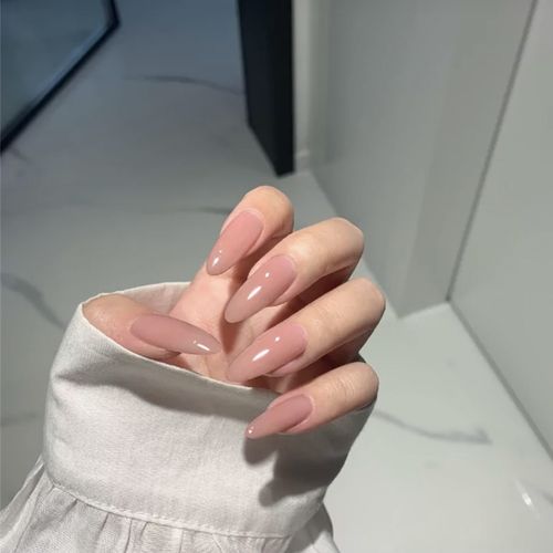 487-长圆粉灰 穿戴美甲长款圆头新娘款甲片假指甲贴片