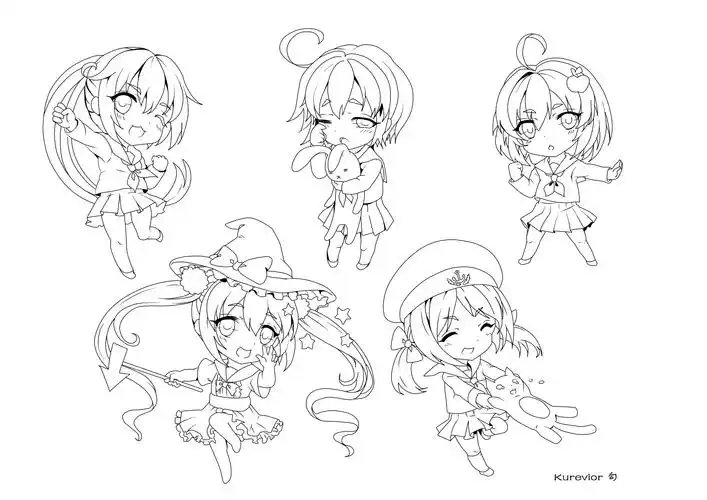 可爱的五小只q版线稿