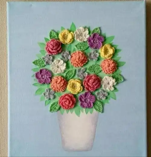 黄色的毛线简单的怎么画(18款毛线花朵装饰画)(2)