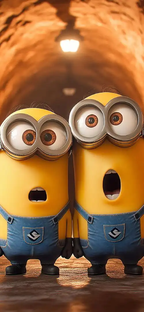 可爱隧道小黄人壁纸  岩洞小黄人#手机壁纸