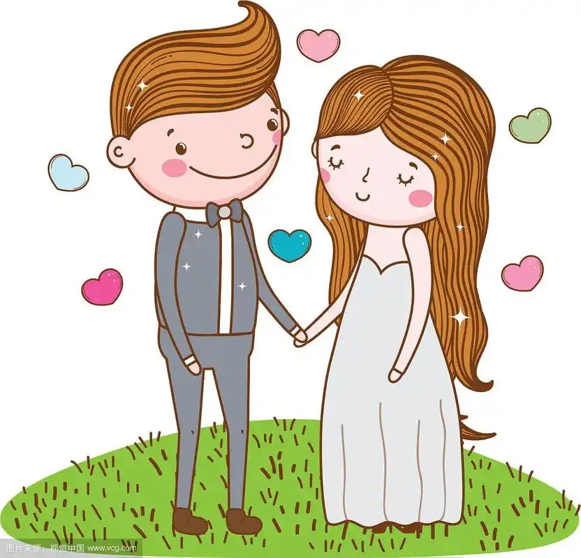 夫妻结婚可爱的卡通
