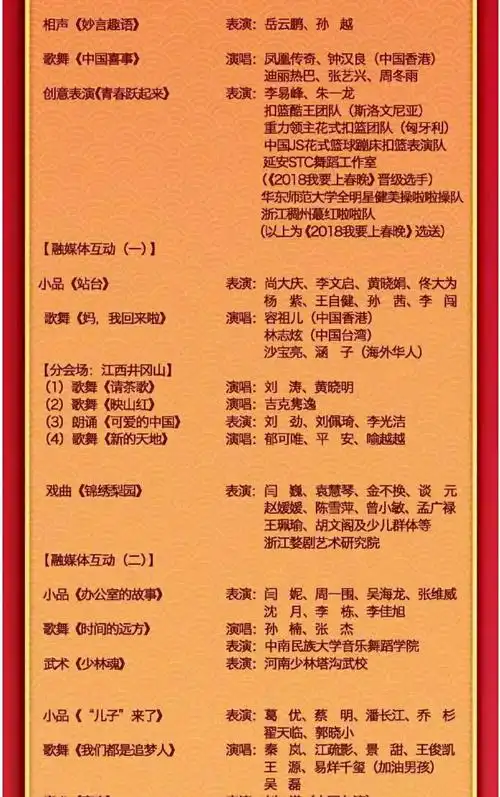 2019年春晚节目单