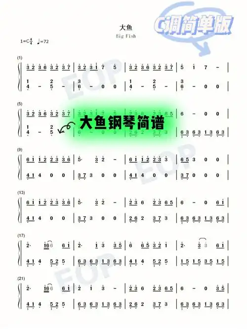 大鱼钢琴简谱c大调钢琴曲