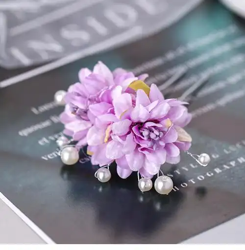 绢花发簪汉服点缀小发钗u型珍珠簪子森系仿花头饰写古风饰品全部九