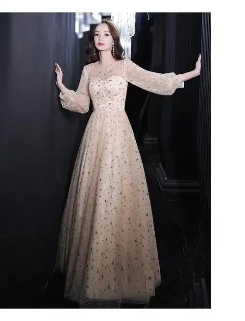 精选香槟色晚礼服女高端气质生日宴会仙气学生毕业艺考主持仙女蓬蓬裙