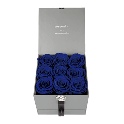 roseonly一生一世宠爱盛开湛蓝_高端永生花礼盒_蓝色永