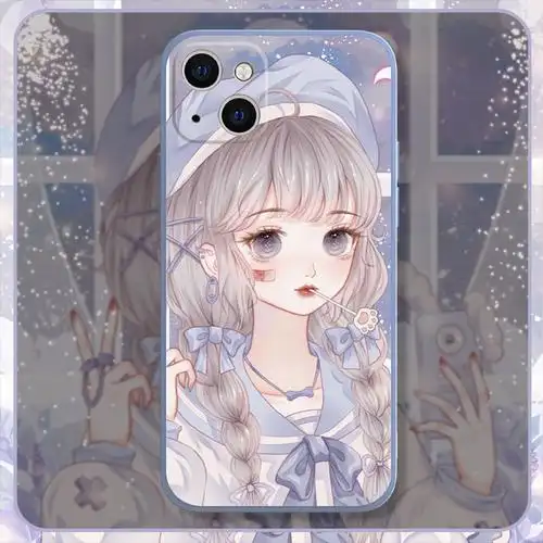 紫色梦幻卡通动漫二次元猫爪女孩新款适用于苹果iphone13/12/11/7/8/6