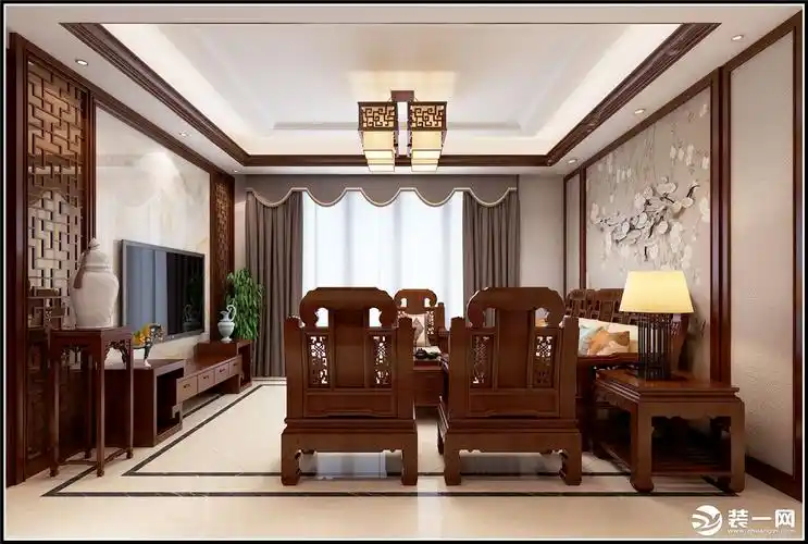 荣和千千树109平中式风格客厅装修效果图