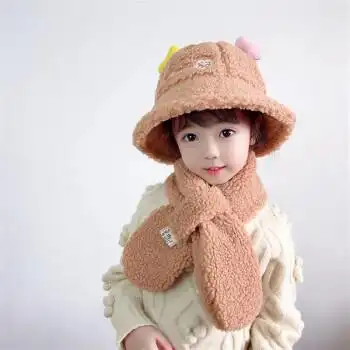 网红儿童秋冬渔夫帽宝宝超萌可爱男女童羊羔绒保暖盆帽韩版两件套dcz