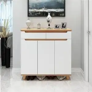 北欧门口鞋柜实木简约现代多功能玄关门厅柜1米高客厅对开门组装