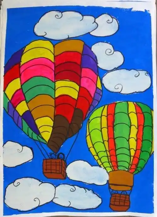 水粉画热气球水粉画热气球风景画图片