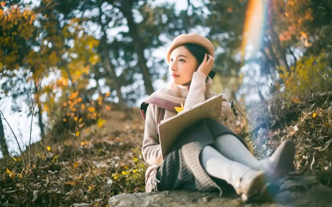 清新文艺范美女复古风户外写真桌面壁纸