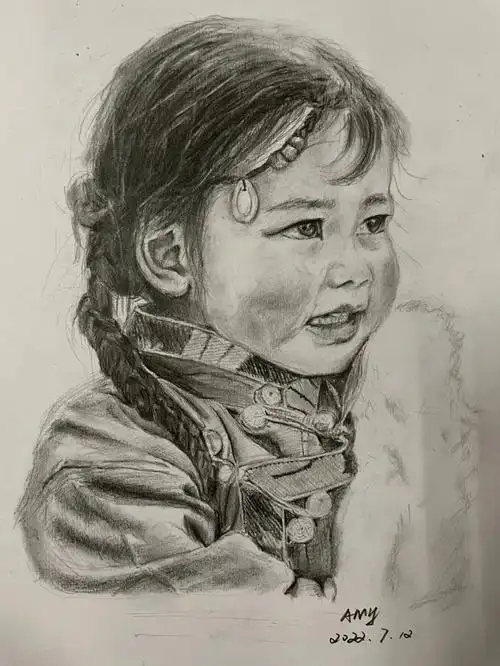 天气炎热,静心画画96,藏族小女孩,练习,#素描头像 #素描