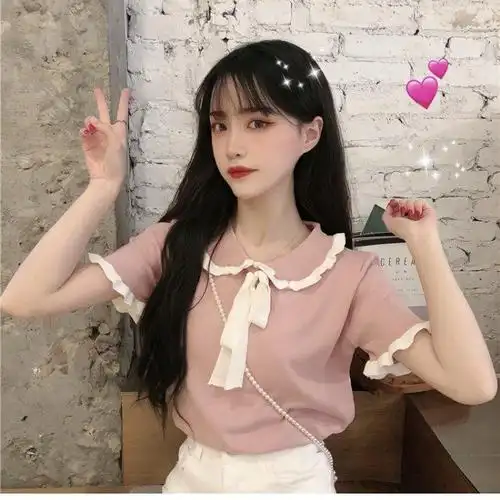 网红女直播衣服主播服装甜美清纯女装可爱针织少女上衣夏季显瘦