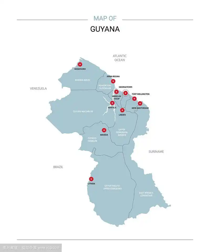 圭亚那地图,红色大头针