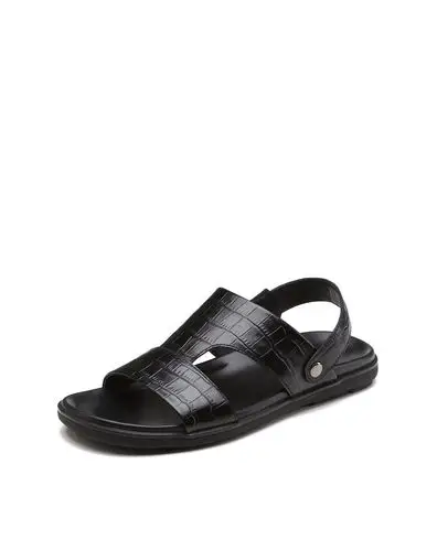 男鞋轻便防滑两穿牛皮凉鞋男士沙滩鞋黄棕