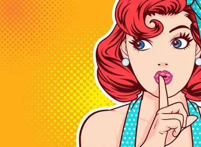 女人用手指嘴唇沉默手势流行艺术风格女人横幅闭嘴.