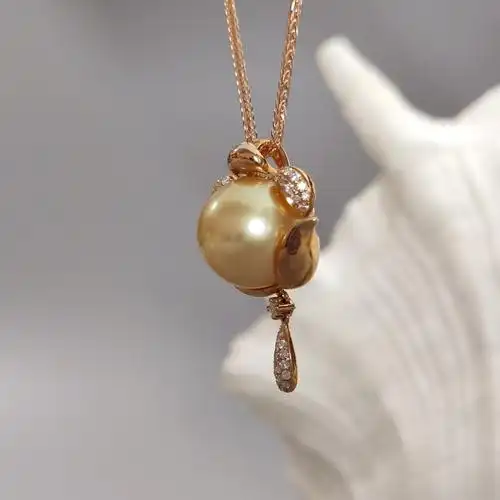 缘源珠宝天然海水金珍珠吊坠18k金镶钻石珍珠吊坠女款附送证书不含链