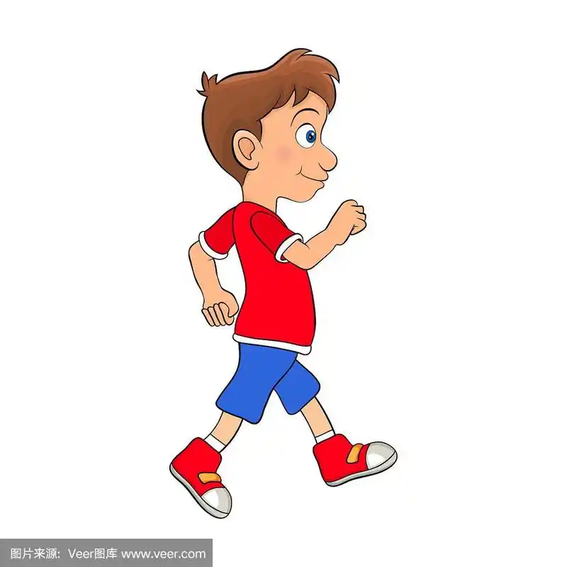 学龄前男孩行走卡通设计孤立的白色背景