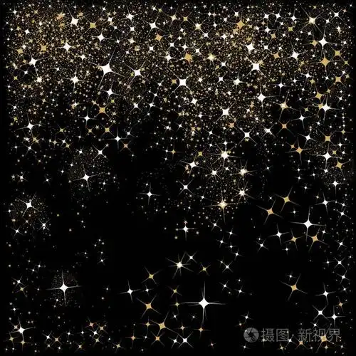 秋天的星星和闪闪发光的白色和金色的黑色背景为假日季节.插画-正版商