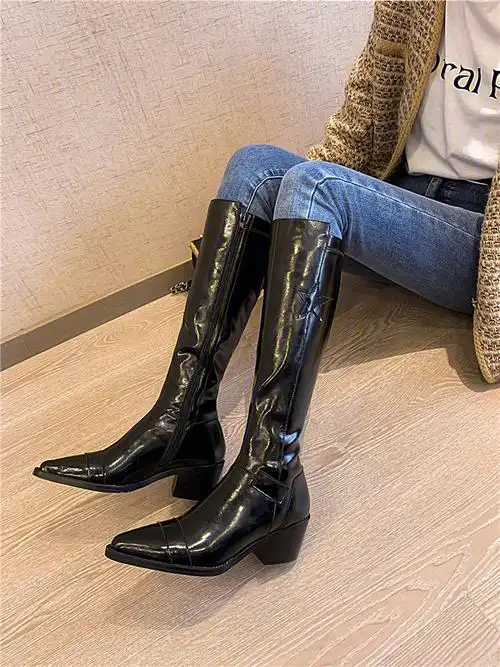 马油皮骑士靴质感炸裂显瘦直筒专修腿型