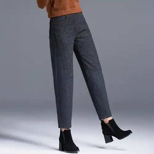 女士羊毛呢裤子女秋冬女裤女式萝卜裤小脚休闲裤哈伦裤新款九分裤